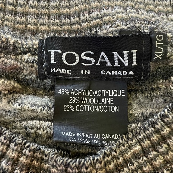 Tosani Mens Crewneck Sweater XL Vintage Beige Earth Tones Coogi Style Knitted - Picture 5 of 9